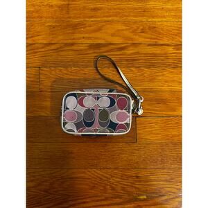 Coach Multicolor "Ashley" Signature Satin Scarf Print and Leather Wrist Purse